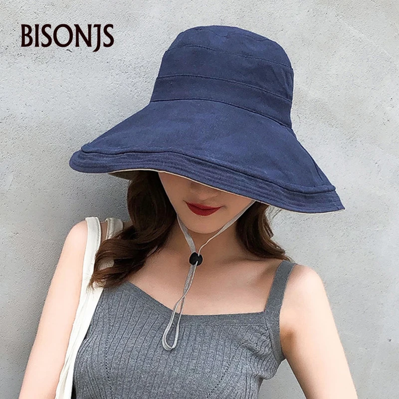 Шляпка от солнца BISONJS женская с очень широкими полями модная Панама со складками