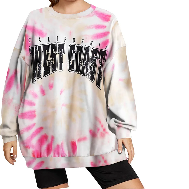 

Tie Dye Letter Printing Sweatshirt Women Oversized Hoodie Long Sleeve Fashion Tops Vintage Streetwear Harajuku 2021 Autumn New