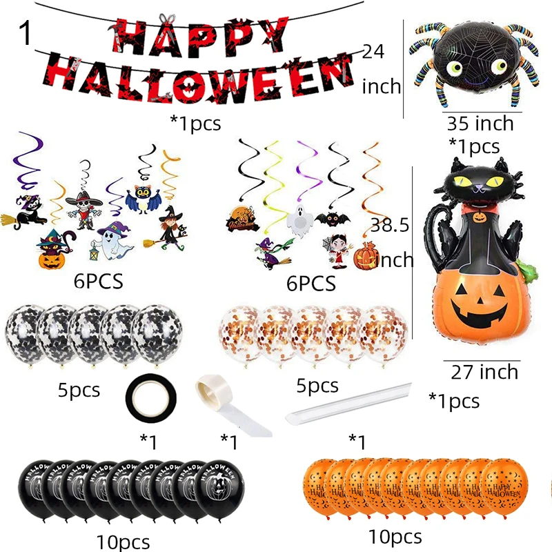 

Набор воздушных шаров на Хэллоуин с баннером, креативный латексный воздушный шар, фон для вечерние, настенное украшение GRSA889