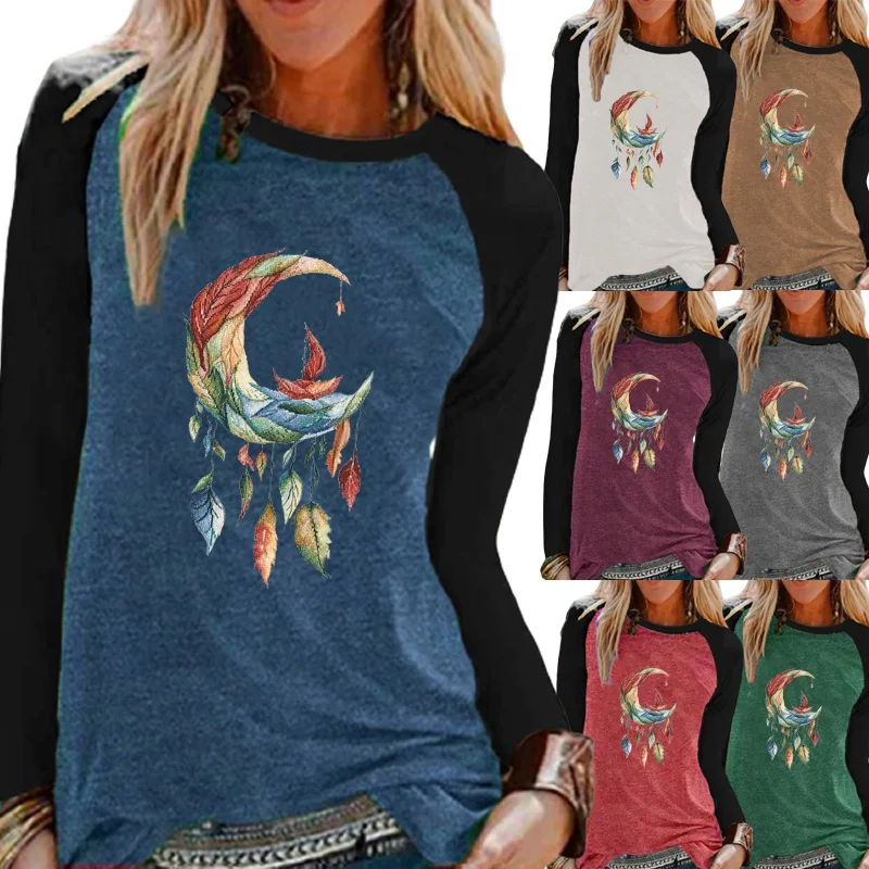 

Ladies Autumn Fashion Casual Long Sleeve Shirt Top Ladies Round Neck Loose Pullover Sweatshirt Oversized Print Ladies T-shirt