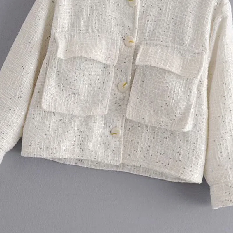 

Women Autumn Sequins Jackets Outerwear 2020 Long Sleeve Pockets Slim Female Fashion Sweet Street Jacket Coats Clothes WW6683