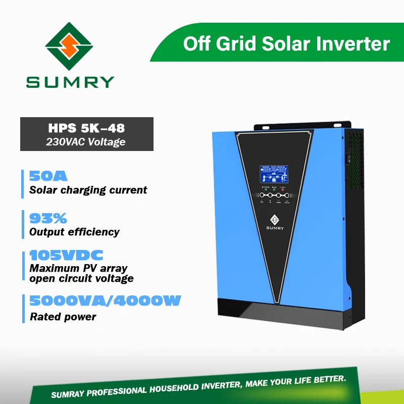 

SUMRY Гибридный солнечный инвертор HPS серии 5000VA 4000W 48V инвертор с чистым синусом встроенный PWN регулятор солнечного заряда Выход 230VAC