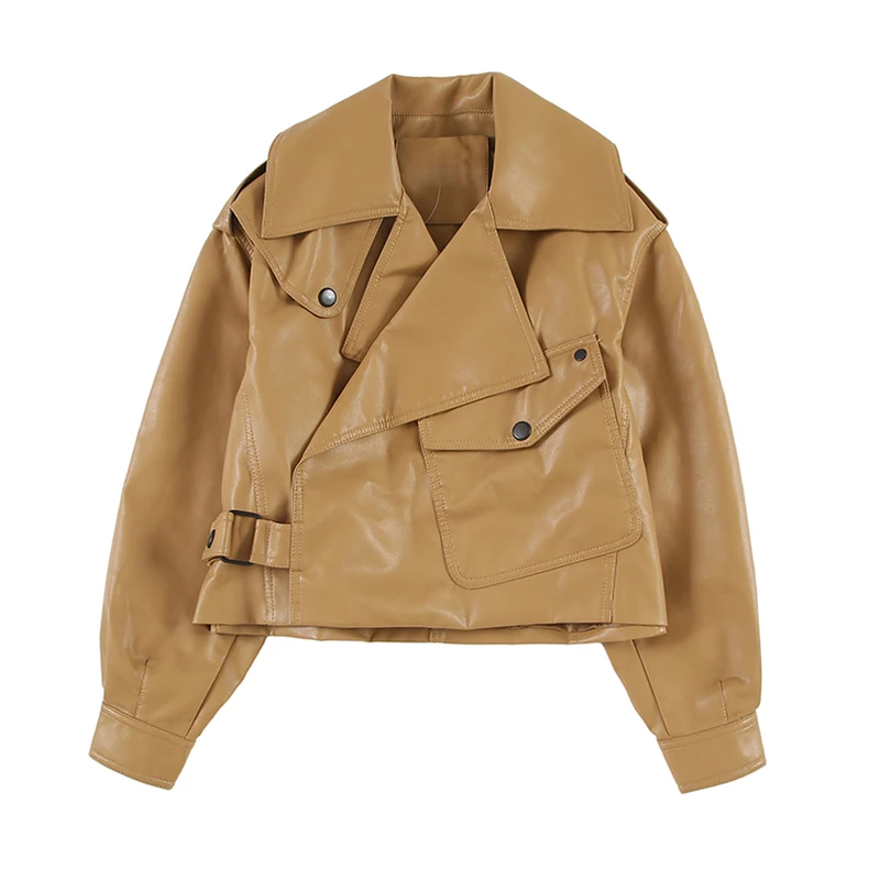 

Куртка Женская Черная байкерская кожаная, свободная уличная одежда в стиле панк, с рукавами «летучая мышь», кожаная верхняя одежда, весна-ос...