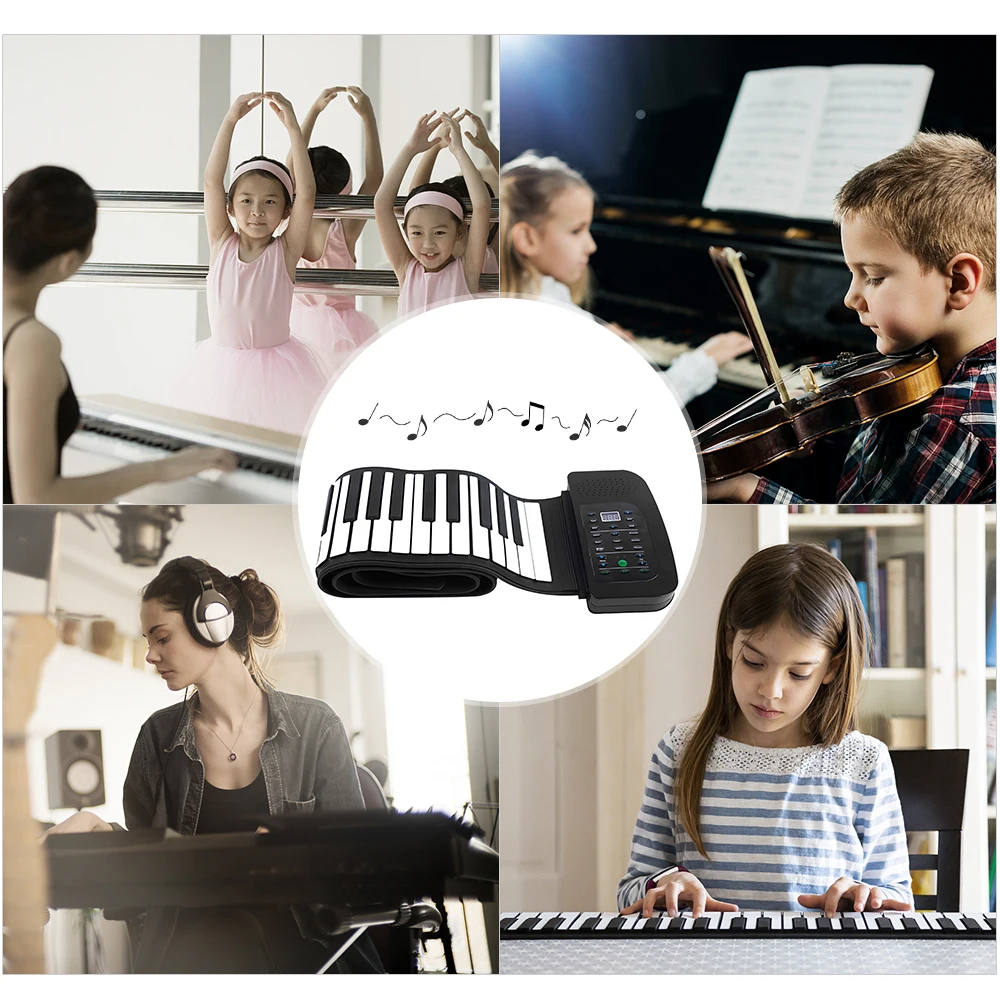 

88 Keys Silicone Flexible Roll Up Piano Keyboard Hand-rolling Piano Foldable Portable with Battery Sustain Pedal Piano Keyboard