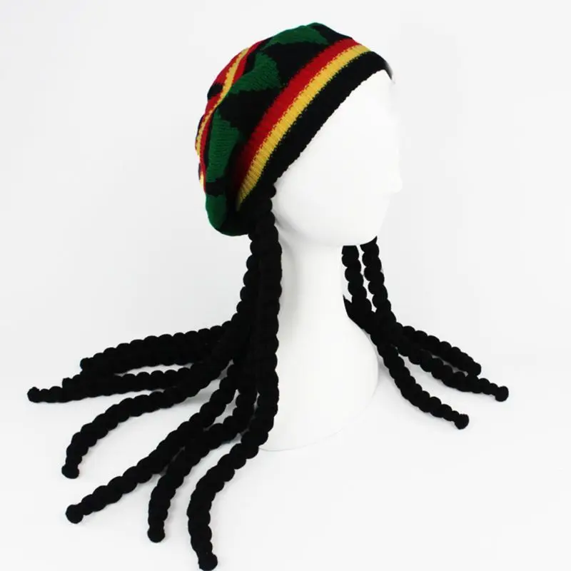 Men Women Novelty Dreadlocks Wig Hat Reggae Jamaican Style Crocheted Knitted Beanies Long Black Hair Halloween Beret Cap | Аксессуары