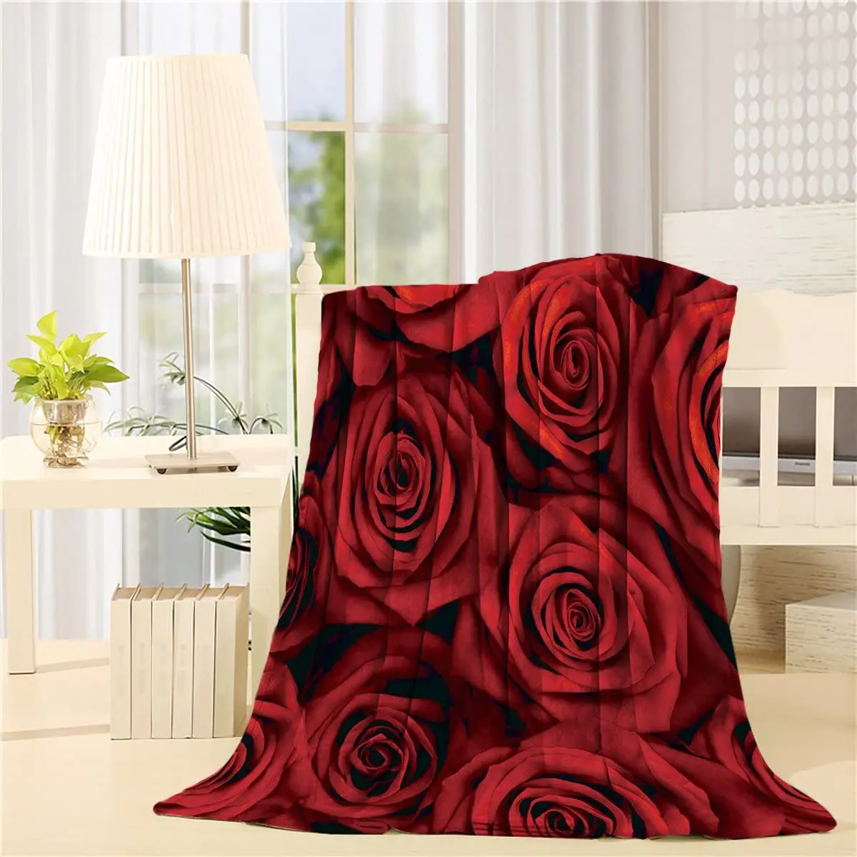 

Valentines Red Roses Lightweight Flannel Fleece Blankets Reversible Throw Cozy Plush Microfiber All-Season