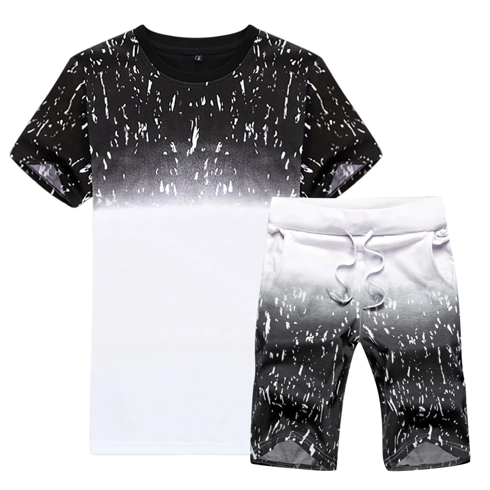 

2021 Men's Tracksuit Set Summer T-shirt + Shorts Set Fashion Printing Short Sleeve Casual Men Sportswear Running Suit 2 PCS Set