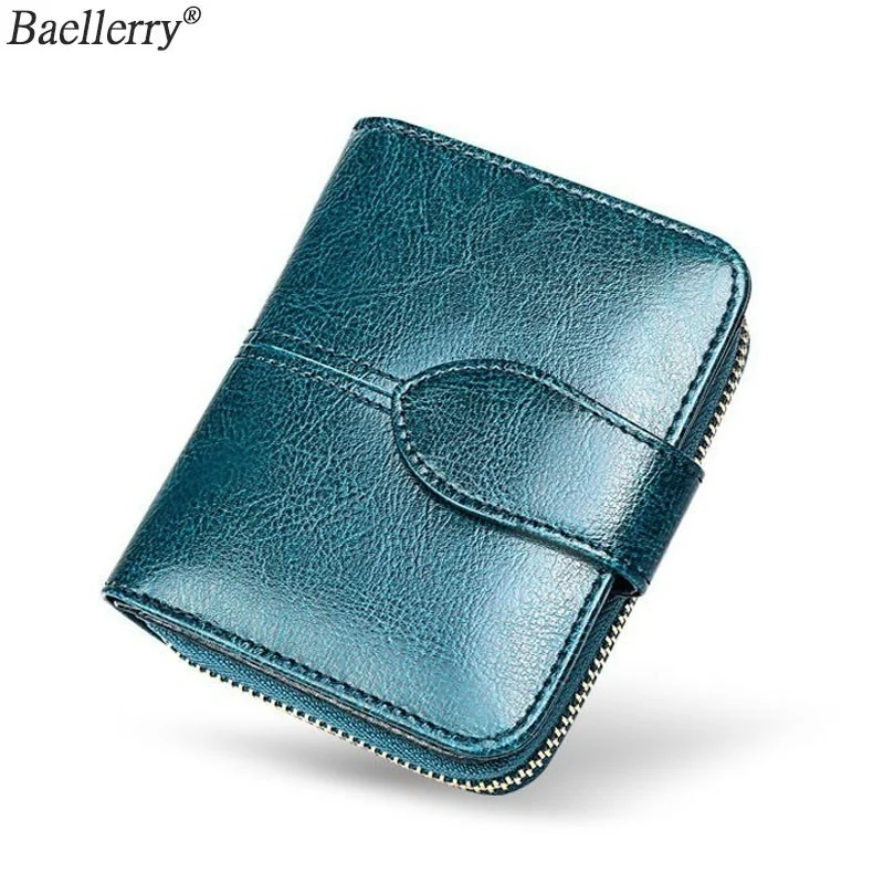 

New Bifold Oil Wax Genuine Leather Women Mini Clutch Wallet Soild Color Coin Pocket Purse Women Leather Card Holder Wallet Bag