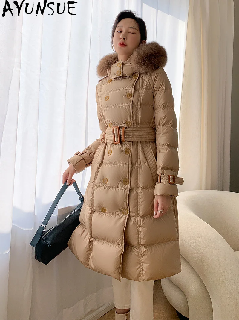 

Winter 20% White Duck Down Jacket Women Warm Coat Female 100% Real Fox Fur Collar Long Jackets Clothing Casaco Feminino