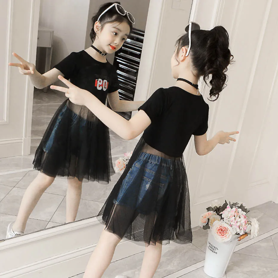 Детское Сетчатое платье с буквенным принтом на возраст 6 8 10 12 14|Комплекты одежды