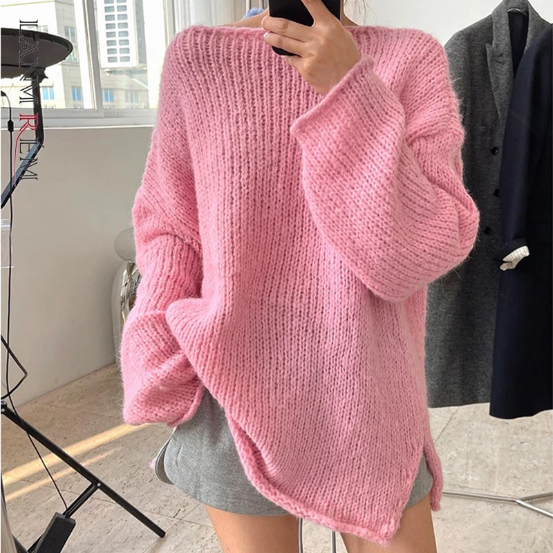 

LANMREM 2021 осенне-зимний новый трикотажный пуловер Топ женский однотонный свободный свитер с длинным рукавом женская модная одежда 2W2069