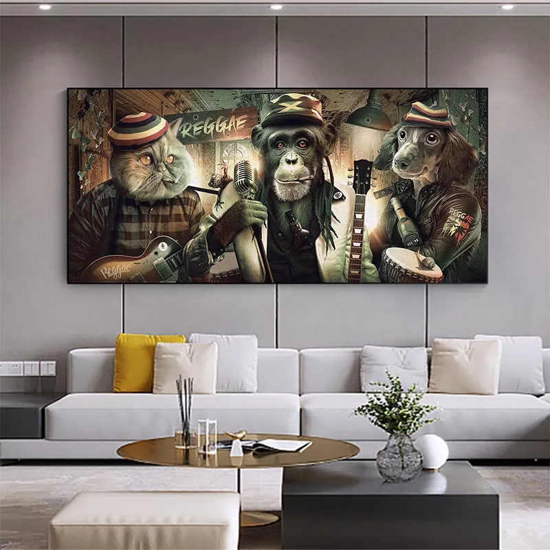 

Abstract Modern Smoking Glasses Music Hip Hop Monkey Large Poster Wall Art Pictures Print Canvas Painting Home Decoration
