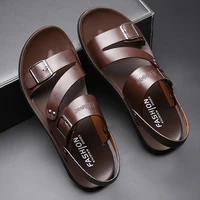 2021 men sandals fashion solid color leather men summer shoes casual comfortable open toe sandals soft beach footwear for male