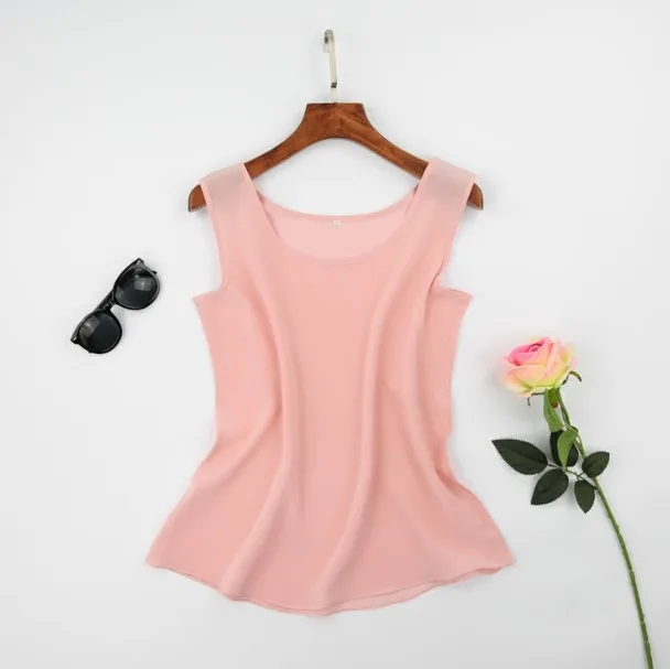 pink Женская майка из чистого шелка, блузка, рубашка, жилет без рукавов, L, XL, 2XL, JN006 - Цвет: pink