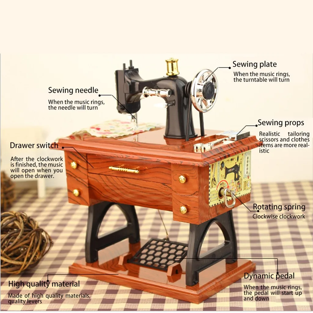 1 шт. винтажная мини-швейная машина с замком музыкальная шкатулка детская игрушка