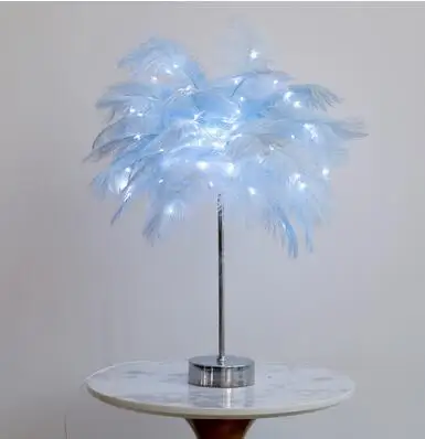 Blue1 white light Для девочек, спальни, прикроватная лампа, теплая, маленькая, нордическая, романтическая, креативная, перьевая настольная лампа, свадебная комната - Цвет абажура: Blue1 white light