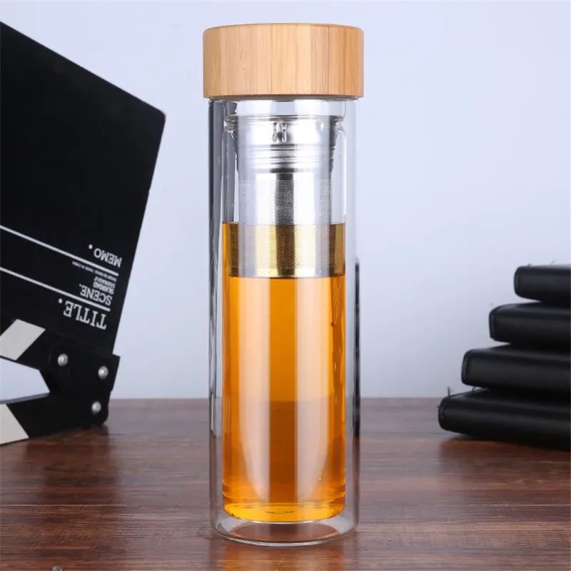 

Glass Water Bottle Drink With Tea Infuser Filter Tea Separation Double Wall Glass Bottle Leakproof My Water Bottle 360ml 420ml