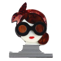 new design lovely girl with glasses brooch for women big acrylic cartoon big resin figure brooches pins lapel fashion jewelry