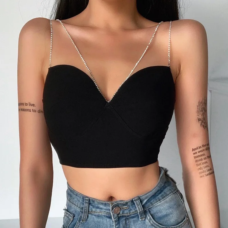

Flash Drill Chain Bra Sling Women's Fashion Sexy Lady Style Body Shaping Temperament Bottoming Chest Wrap Top Tank Top Women