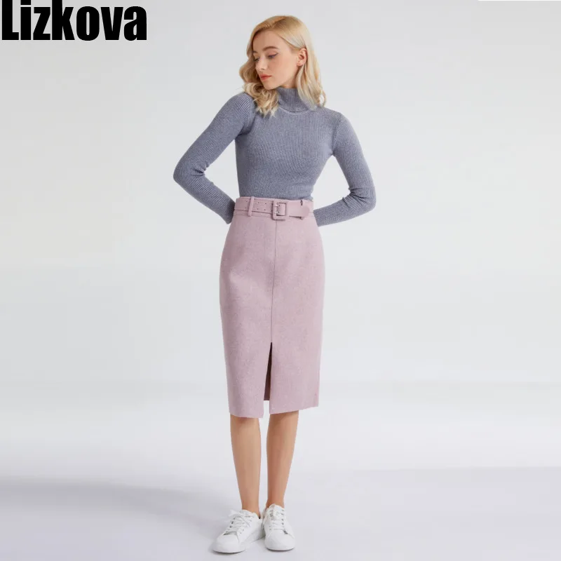 Женская юбка карандаш Lizkova розовая с высокой талией и разрезом элегантная