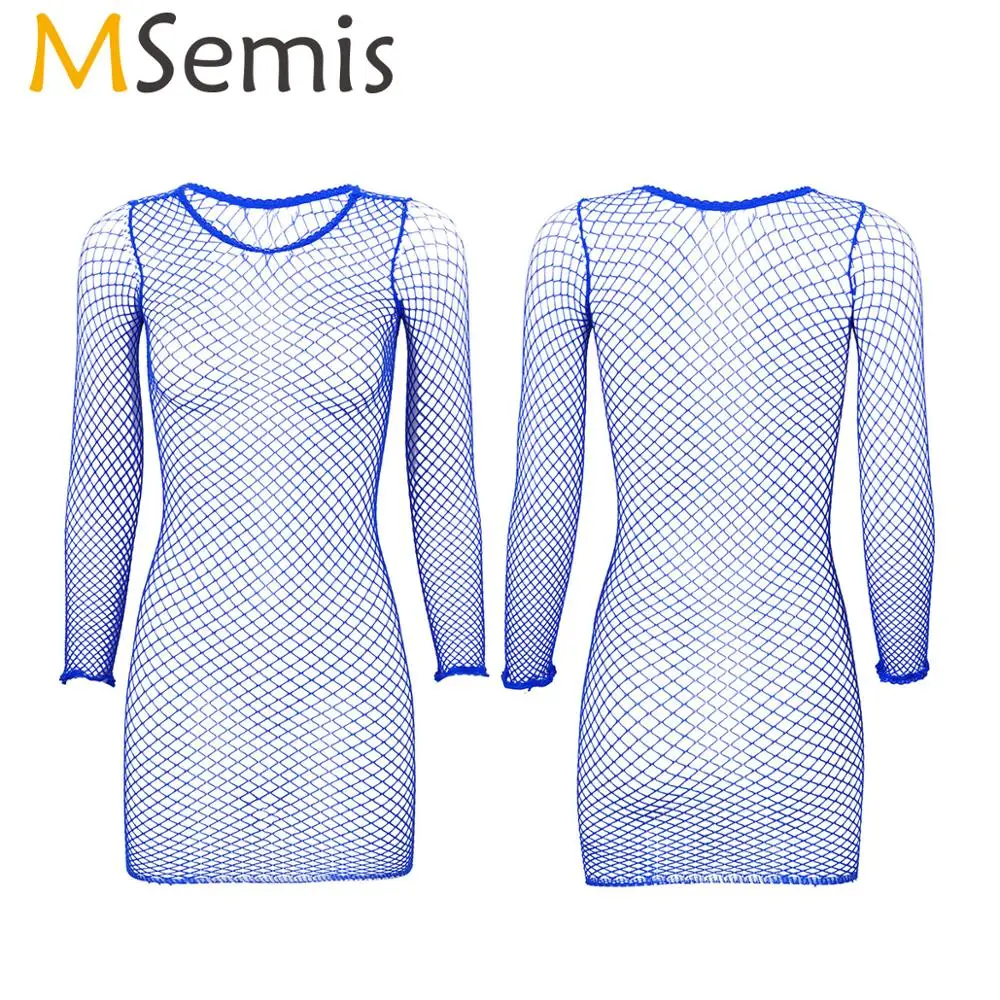 Женское ажурное платье сетка MSemis Эротическое нижнее белье с длинными рукавами