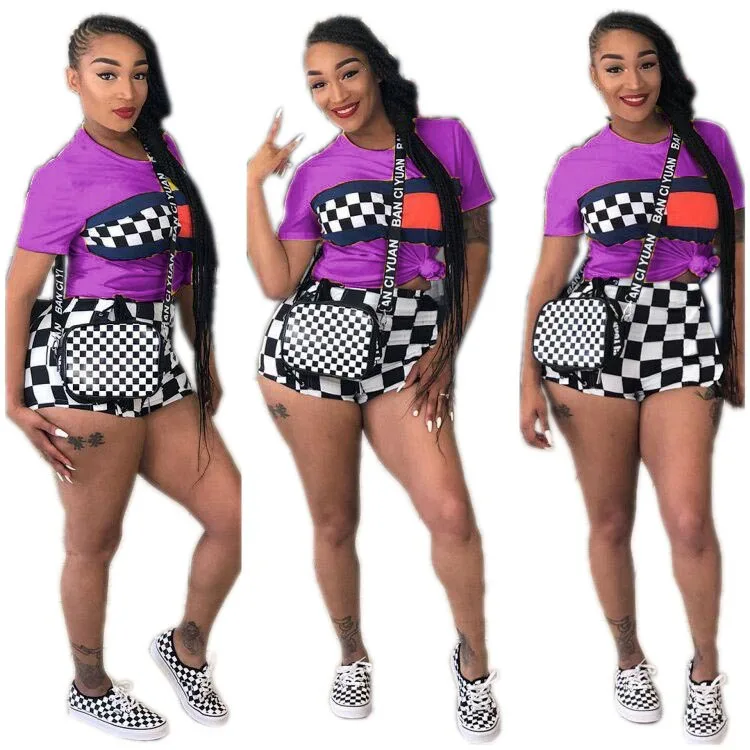 plus size summer two piece set crop top and shorts set 2 piece set women club outfits matching sets ensemble femme 2 pieces S641 - Цвет: Фиолетовый