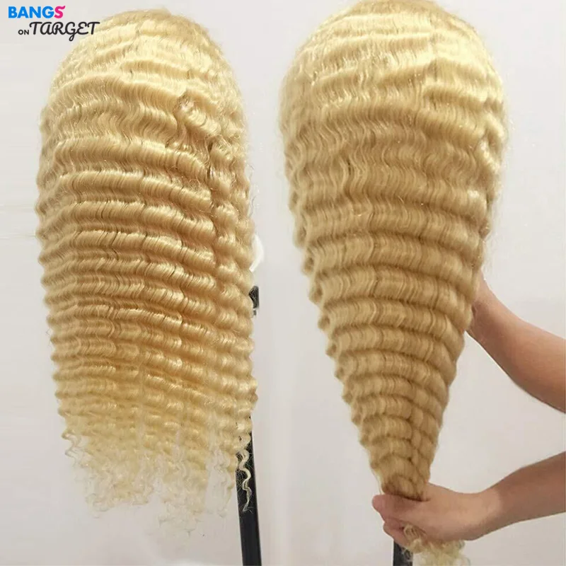 613 Blonde Deep Wave Lace Front Brazilian Human Hair Wigs 150% Density Pre Plucked Baby Hair 13x4 Lace Frontal Human Hair Wig enlarge