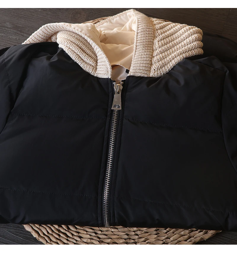 

Winter hit color knit hooded down coat female was thin retro thicker warm Down Jacket Parkas fit cold weather F2231