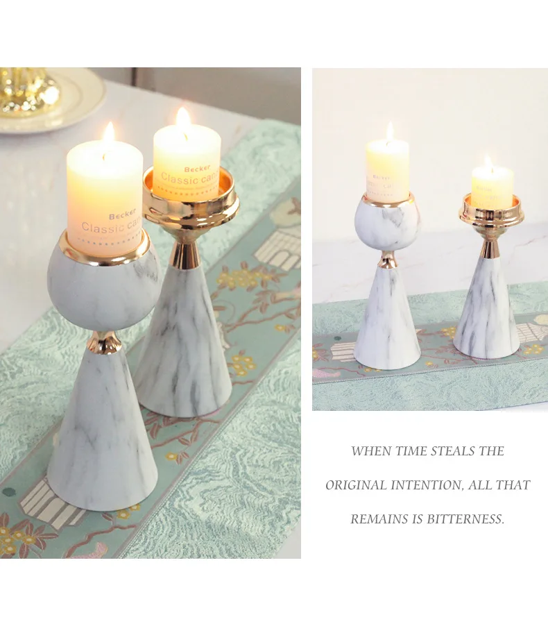

Nordic Style Ins Candlestick Ornaments Modern Minimalist Luxury Metal Statue Texture Imitation Marble Wrought Iron Desk Decor