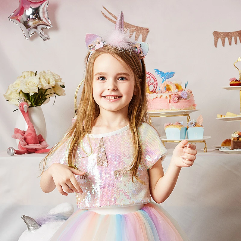 

Summer Girls T-shirt and Skirt Set Sequins Sweet Little Princess Kids Dress Set
