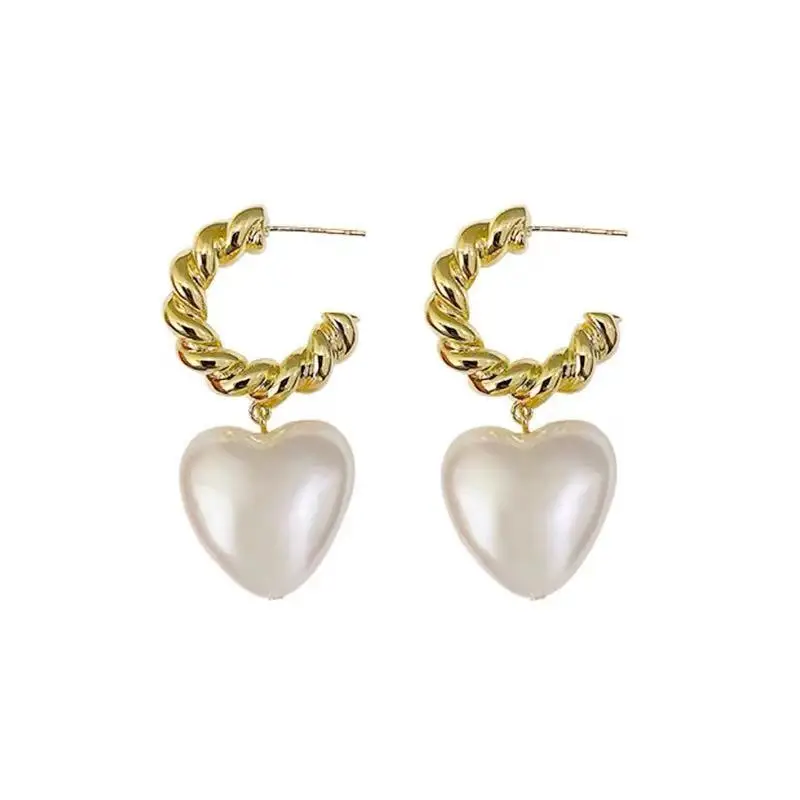 

New Gothic Sweet Pearl Heart-Shaped Pendant Dangle Earrings For Woman Korean Fashion Jewelry Party Luxury Earrings Girls Gift