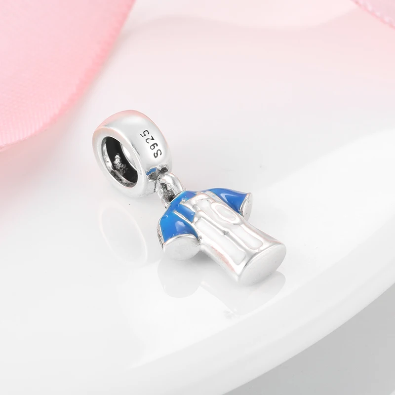 925 пробы серебряные футбольные Джерси Синие и белые эмалированные Подвески