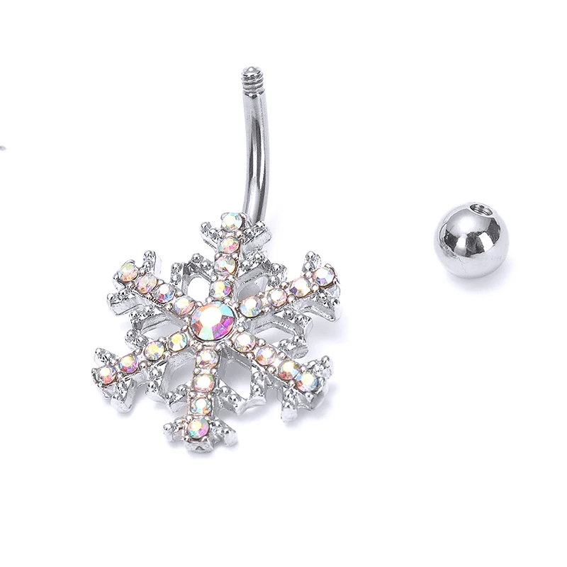 Кольцо из хирургической стали для пупка с подвеской в виде снежинки |