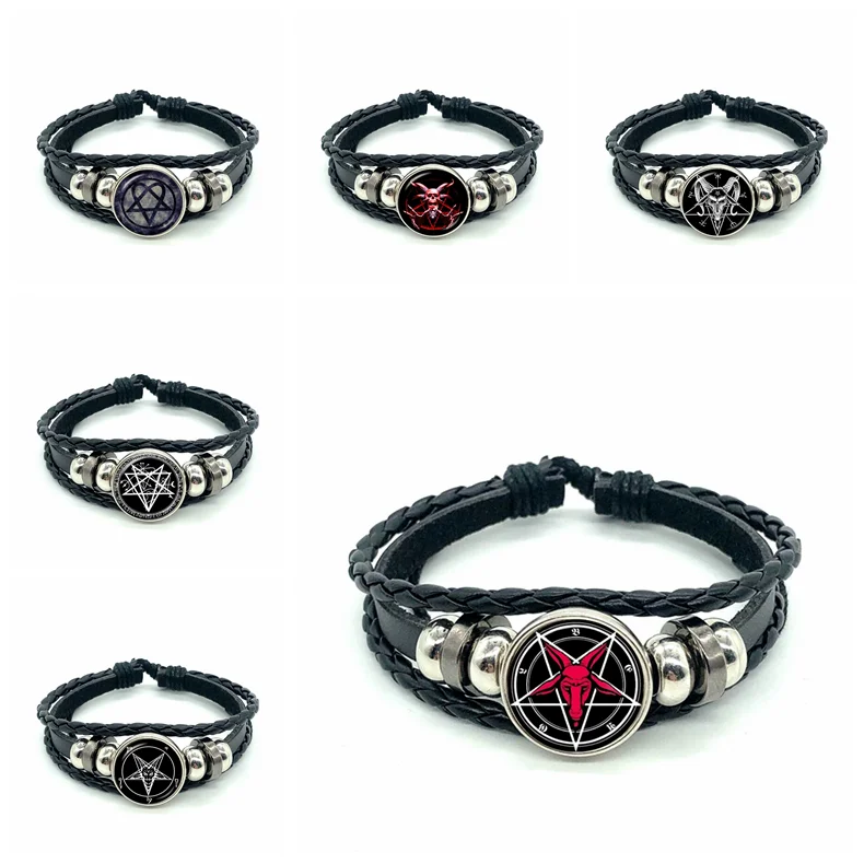 Таинственная Готическая пентаграмма кожаный браслет ювелирные изделия