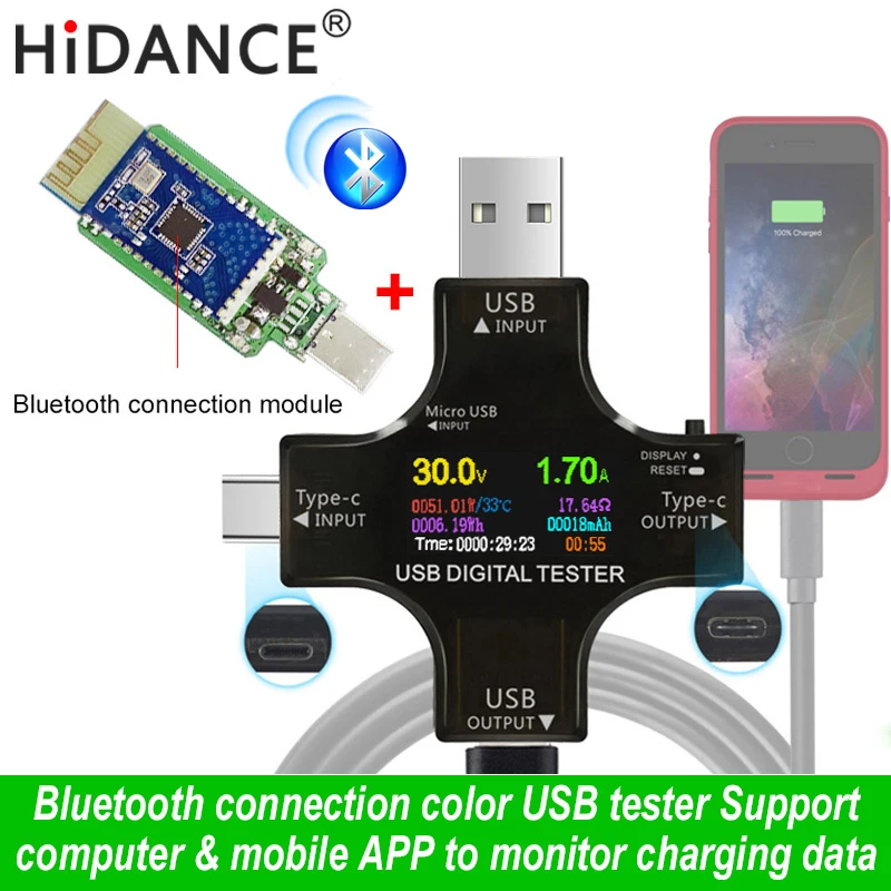 USB тестер беспроводной Bluetooth DC вольтметр напряжение тока USB-C PD метр Вольт Амперметр детектор Банк питания зарядное устройство индикатор