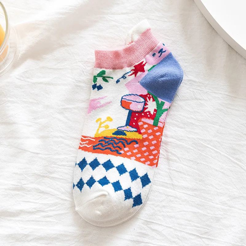 

5 Pairs Set Fashion Cute Animal Women Socks Summer Lot Funny Cartoon Print Color Ankle Cotton Low Cut Casual Invisible Slippers