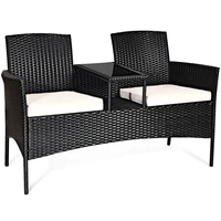 costway patio rattan conversation set seat sofa cushioned loveseat glass table chairs hw63234