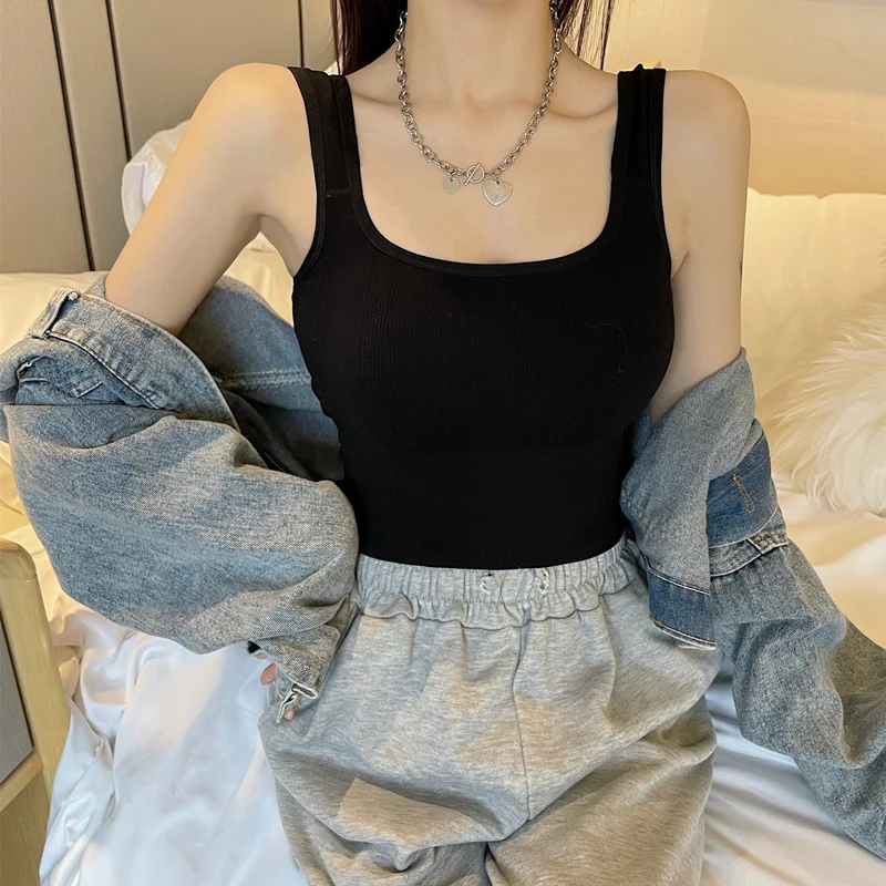 

Internet Celebrity Sling Vest with Chest Pad Solid Color Outerwear Inner Bottoming Top Women's Clothing