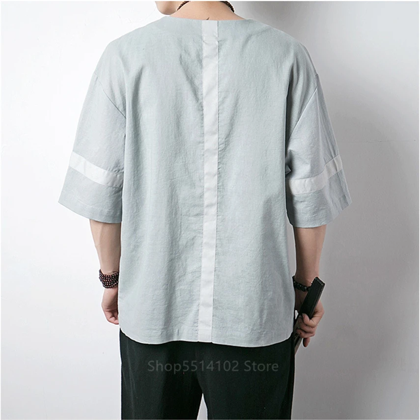 Китайский топ винтажная рубашка из хлопка и льна с коротким рукавом женская