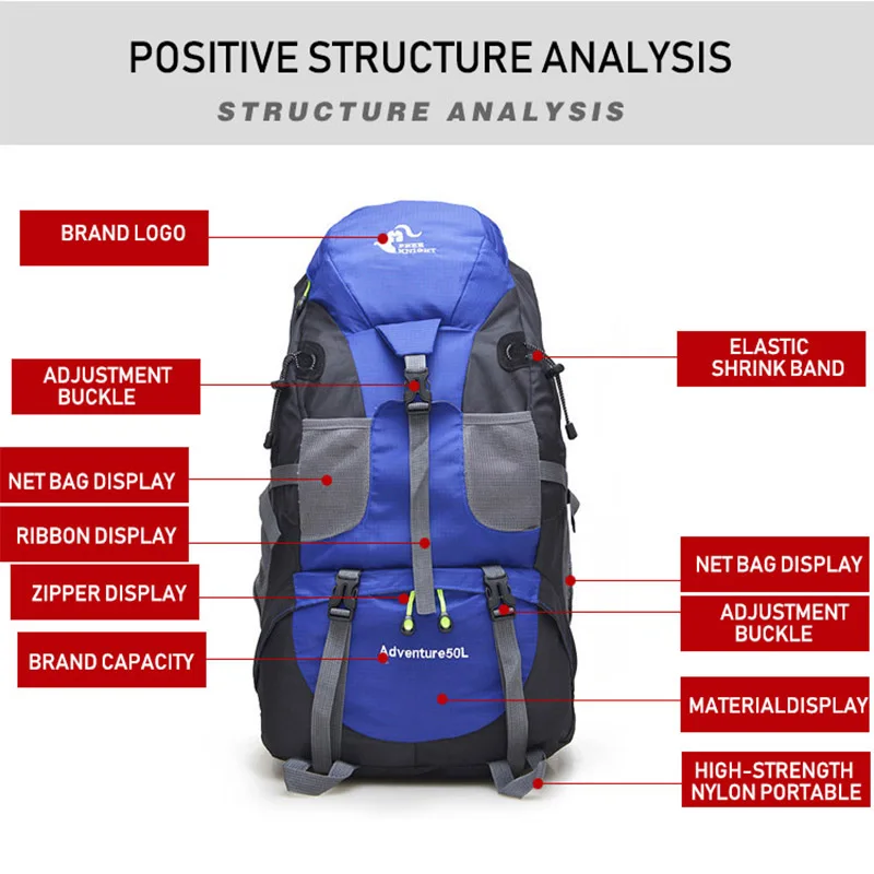 50-70L Waterproof Outdoor Bag Men Climbing Military Tactical Backpack Women Hiking Traveling Camping Army Sport | Спорт и