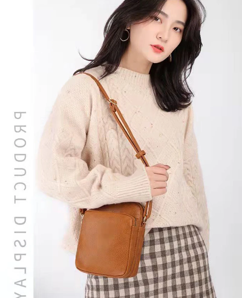 

Женские сумки через плечо, кошельки из мягкой кожи, кошелек для сотового телефона, модная сумка через плечо с 3 карманами на молнии