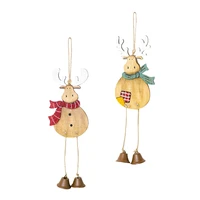 2pcs christmas decoration colored elk pendant hanging wood ornament with twines and bells diy craft for christmas party