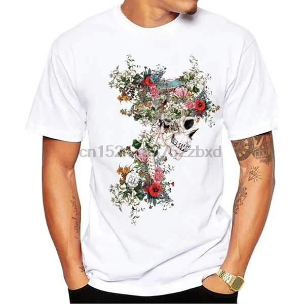 

Men's Print Skull T-shirt Men Short Sleeve O-Neck White Tshirt Tops TeeT Shirt