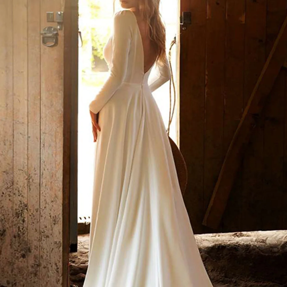 

2021 Summer New Fashion Evening Dress Western Style Women's Temperament Backless Sexy Low-cut Deep V-neck Long Sleeve