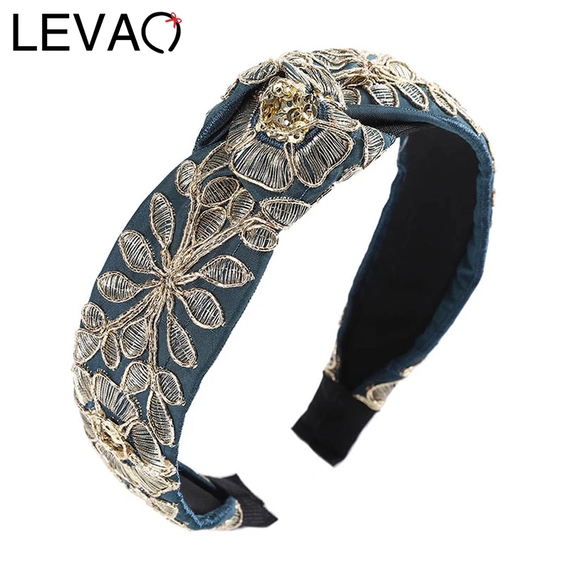 LEVAO, винтажные повязки на голову, с вышивкой, эластичная повязка на голову, ободок, тюрбан, аксессуары для волос для девочек, обруч для волос, Женский завязанный головной убор