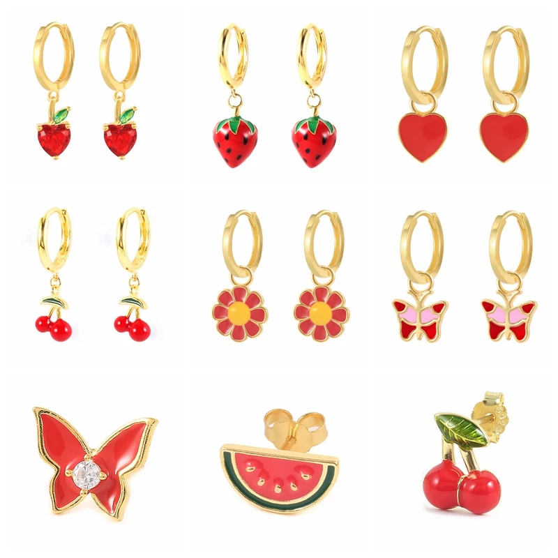 

Woman Jewelry Hoop Earrings Trend Pendientes Plata Silver Red Series Enamel Earrings Piercing Bijoux Femme 2021 silver