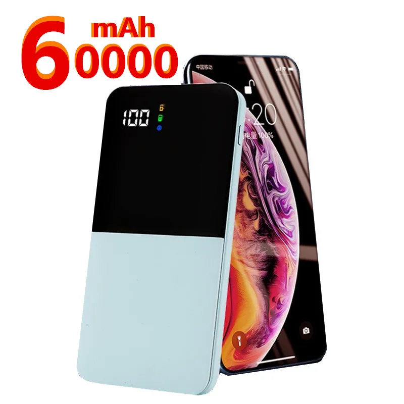 Внешний аккумулятор 60000 мАч светодиодный двойной USB дисплей флэш светильник 10000