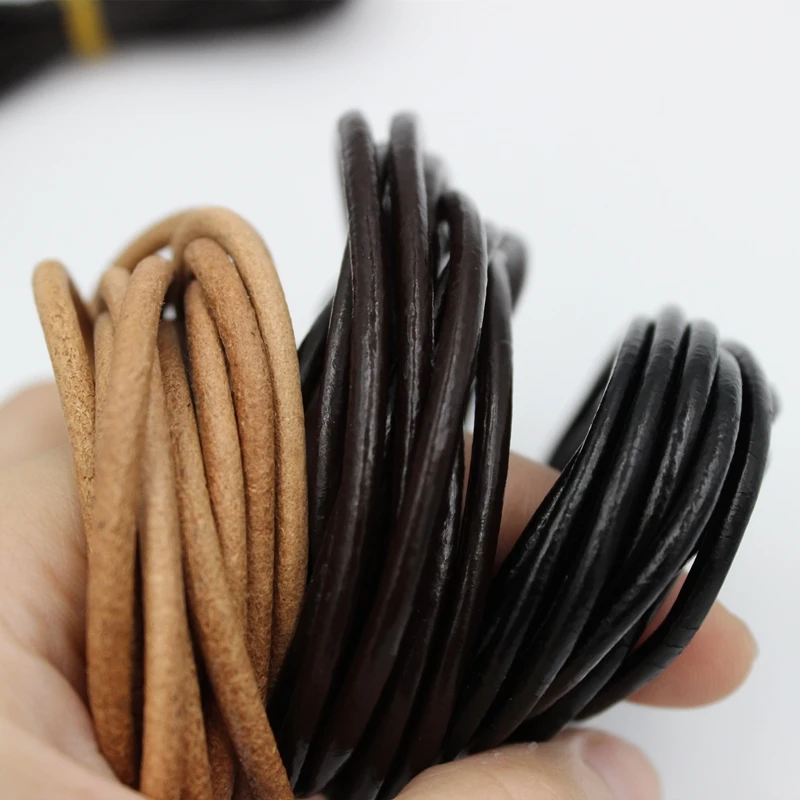 

2m/lot 1.5 2 2.5 3 4 5 6mm 3 Color Genuine Cow Leather Round Thong Cord DIY Bracelet Findings Rope String For Jewelry Making