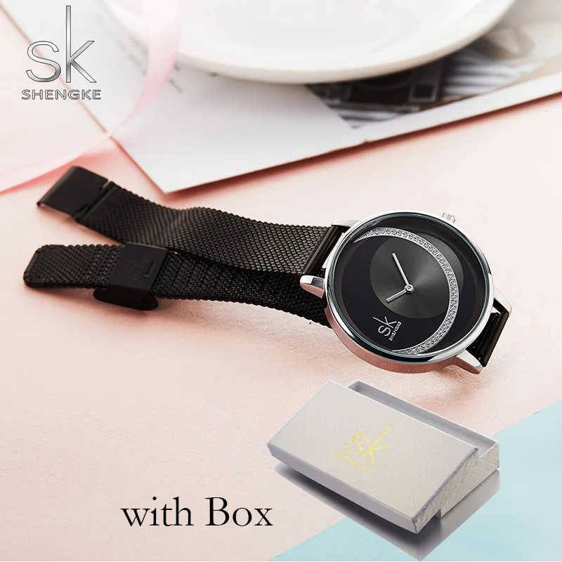 Black With Box SK Fashion Luxury Brand Women Quartz Watch Creative Thin Ladies Wrist Watch For Montre Femme Female Clock relogio feminino - Цвет: Black With Box