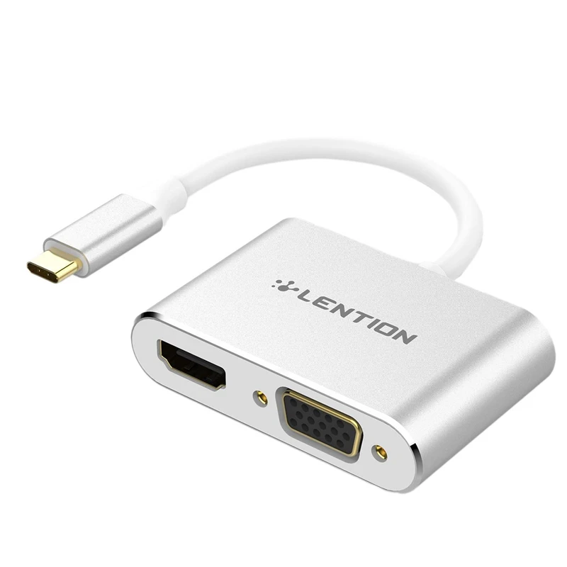 

Адаптер LENTION C51 с USB C на HDMI и VGA, адаптер для быстрой зарядки на Vga до 4K/30 Гц, цифровой AV-выход для ноутбука